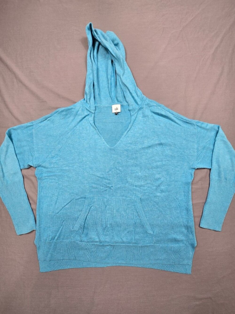 Cabi Large Pullover Hoodie Blue Lightweight Cotton Blend Kangaroo Pocket Knit